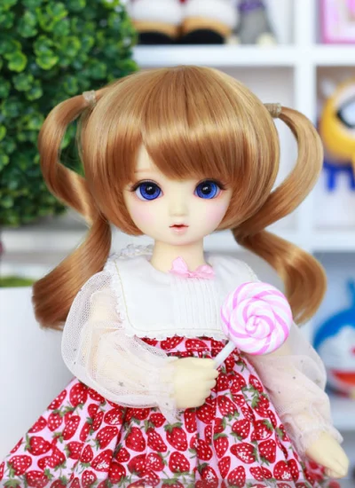 ドール用ウィッグ 高温糸 ゴールド色 女用 YSDサイズ人形用 パーマ