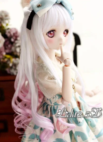 ドール用ウィッグ 高温糸 SD/小顔SD/MSD/YSDサイズ人形用 グラデーション ホワイト*ピンク パーマ 女用