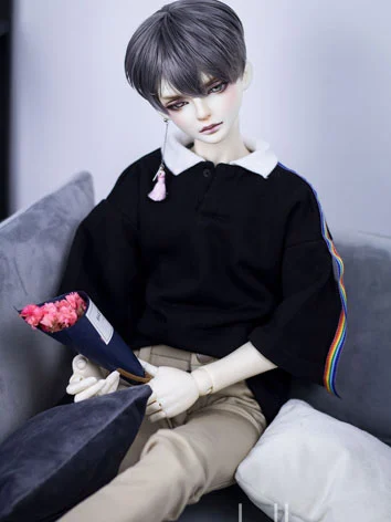 ドール用衣装 T04 68cm/SD17サイズ人形用 パーカー ブラック/レッド 黒色/赤色 男用