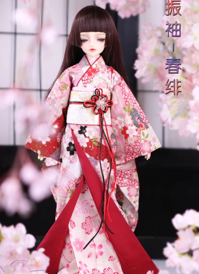 球体関節人形用着物 振袖 YOSD/MSD/SD17/68cm/AS71.5cm/70cm/75cmサイズ 女の子用 春緋 ピンク