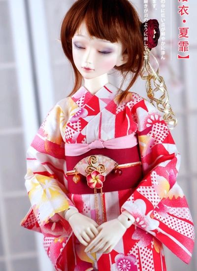 球体関節人形用着物 浴衣 夏非 75cm/70cm/68cm/SD17/SD13/SD10/MSD/YSDサイズあり ピンク 女用