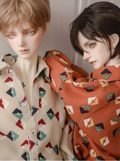 球体関節人形用シャツ 70cm/SDサイズ人形用 白色/オレンジ