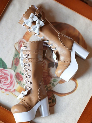 BJD ドール用お靴 女の子用 SD/MSDサイズ人形用 ホワイト/ブラック 長靴