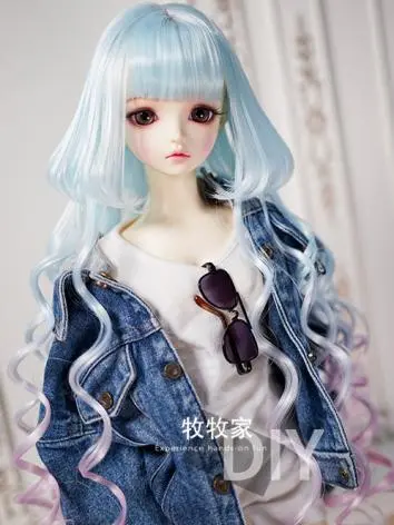 BJD ドール用ウィッグ パーマ 女性用 SD/MSD/幼SDサイズ人形用 ブルー グラデーション
