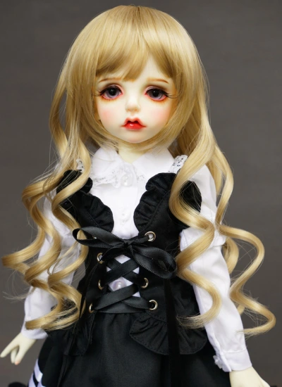 BJD ドール用ウィッグ パーマ ゴールド 女用 MSDサイズ人形用