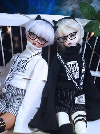 球体関節人形用 衣装セット ブラック/ホワイト 70cm/SD/MSDサイズ人形用