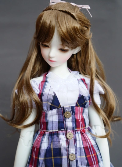 BJD ドール用ウィッグ パーマ ブラウン 小顔SD/MSDサイズ人形用