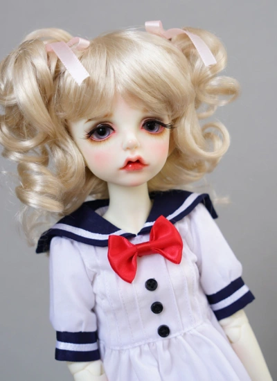 BJD ドール用ウィッグ パーマ　ゴールド 小顔SD/MSDサイズ人形用