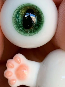 BJD人形用 12mm/14mm/16mm/18mm レジン/樹脂アイ 緑 グリーン 猫の肉球ハンドル 球体関節人形用