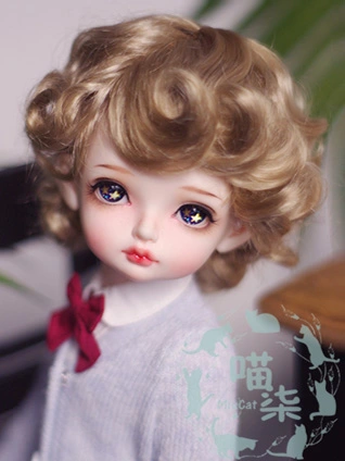 BJDドール用ウィッグ パーマ 真似モヘア 小顔SD/MSD/YOSD/1/8サイズ人形用 オレンジ/ブラウン/ゴールド