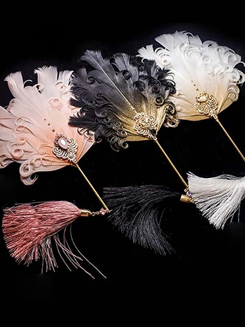 BJDドール用扇子 羽毛 ピンク ブラック ホワイト タッセル MSD/SDサイズ人形用