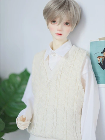 BJDドール用 ベスト Vネック ホワイト/波柄 MSDサイズ人形用 A338