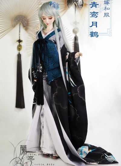 BJDドール用 着物セット 青鸞月鶴 オーダー/SD16/SD/SD10/MSDサイズ人形用