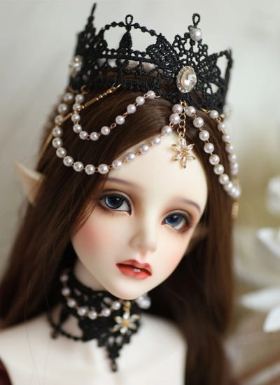 BJD ドール用 王冠 首飾り 2点セット 手作り 白 黒 SD/MSDサイズ人形用