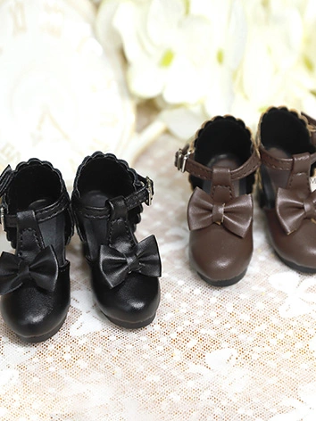 BJD ドール用 お靴 ヒール リボン ブラック ブラウン SD/MSDサイズ人形用