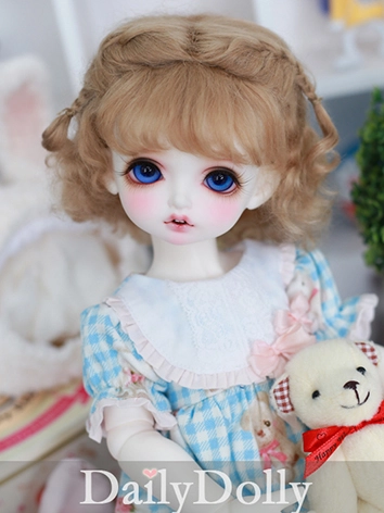 ドール用ウィッグ モヘア 亜麻色 女用 SDサイズ人形用 パーマ