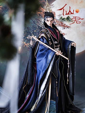 BJDドール用 古風衣装セット 竹柄「仙君」黒 SD/70cmサイズ人形用