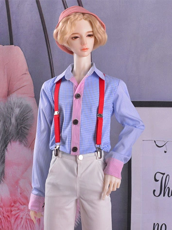 BJD人形用 シャツ チェック柄 長袖 ブルー ID75/LS73/POPO68/SD/MSDサイズ人形用