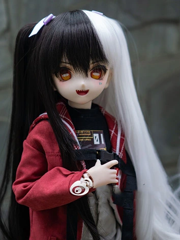 BJDドール用 ウィッグ ツインテール ホワイト+ブラック ブラック+ピンク 幼SD/MSD/SDサイズ人形用
