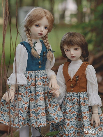 BJDドール用 ワンピースセット グリーン/ブラウン MSDサイズ人形用