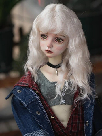 BJD ドール用 ウィッグ パーマ ホワイト モヘア MSD/SD/幼SDサイズ用