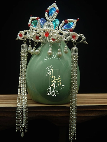 BJDドール用 古風飾り物 手作り簪 青色 クラウン 【簡櫛粧】 SDサイズ人形用