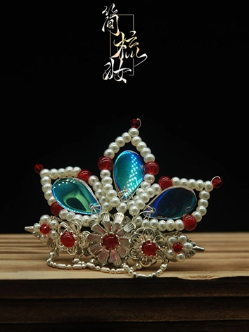 BJDドール用 古風飾り物 手作り簪 青色 クラウン 【簡櫛粧】 SDサイズ人形用