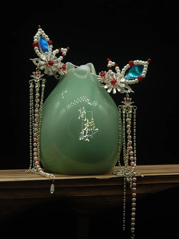 BJDドール用 古風飾り物 手作り簪 青色 【簡櫛粧】 SDサイズ人形用