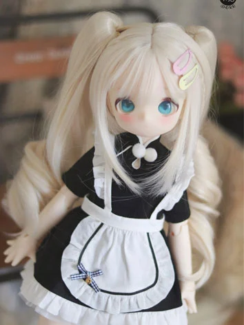 BJD ドール用 ウィッグ  ツインテール 前髪 ベージュ グリーン 高温糸 SD/MSDサイズ人形用