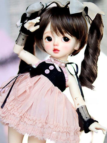 BJDドール用 ウィッグ 高温糸 巻き髪 ツインテール ダークブラウン/ピンク/ライトブラウン SD/MSD/YOSDサイズ用