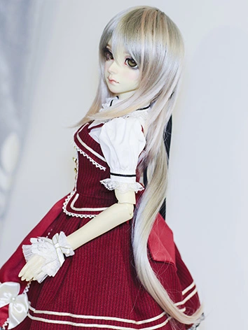 BJD ドール用 ロングウィッグ ダークブラウン/花色 SDサイズ人形用