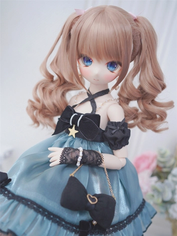 BJDドール用 ウィッグ パーマ ツインテール  高温糸  ブルー ブラウン SD/MSDサイズ人形用