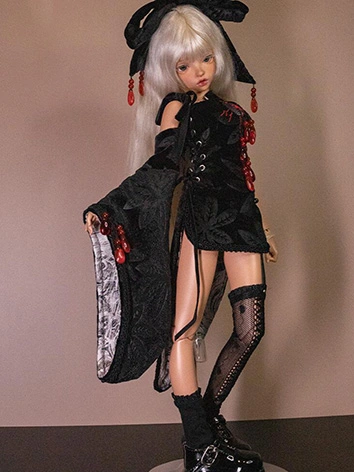 BJDドール用 チャイナドレス ホワイト/ブラック MSDサイズ人形用