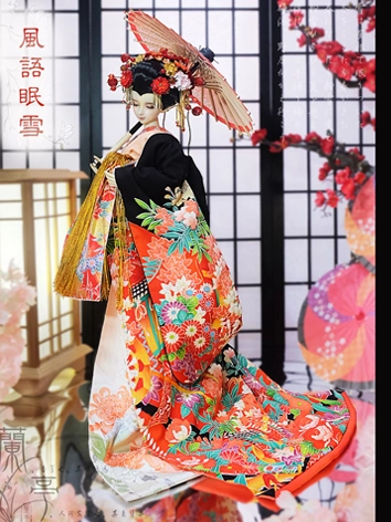 BJDドール用 着物セット 花魁用着物 花嫁 ブラック【风语眠雪】SD16/68cmサイズ人形用