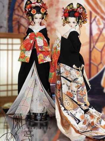BJDドール用 着物セット 花魁用着物 花嫁 ブラック【融雪牡丹】SD16/68cmサイズ人形用