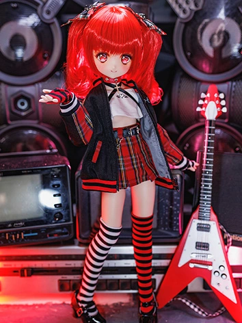 BJDドール用 衣装セット パンクガール ブラック＋レッド MSD/MDDサイズ用