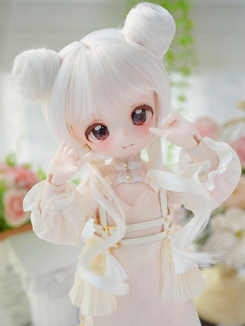 BJD DOLL ドール用 ウィッグ ツインお団子 ホワイト SDサイズ人形用