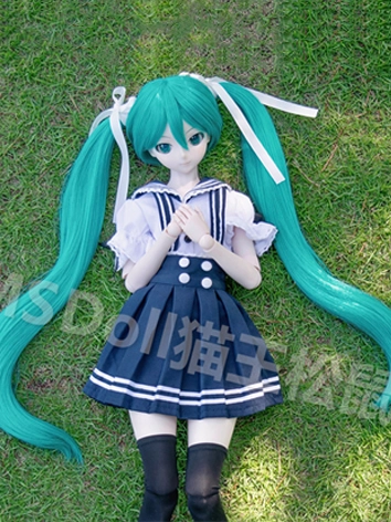 BJD DOLL ドール用 ウィッグ ツインテール ブルー 前髪 MSD/SDサイズ人形用