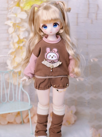 BJDドール用 衣装セット 5点セット 短パン 兎柄 ピンク ブラウン MSD/DSDサイズ人形通用