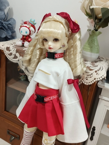BJDドール用 衣装セット 8点セット ホワイト レッド 洋服 MSDサイズ用