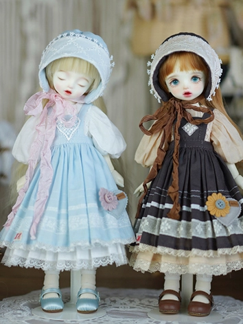 ドール服 ワンピース ピンク ライトグリーン ロリィタ 5点セット YOSDサイズ人形用