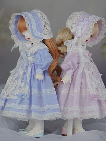 ドール服 ワンピース  ロリィタ【油画少女】 パープル/ホワイト/グリーン/ブルー 5点セット 幼SDサイズ人形用