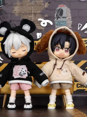 オビツ服 ドール 人形 パーカー ブラック/ベージュ 11cm OB11 1/12サイズ