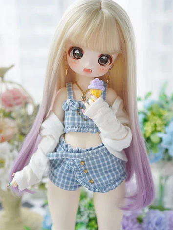 BJD ドール用 ウィッグ ロングパーマ 前髪 高温糸 ゴールドグラデーション SDサイズ人形用