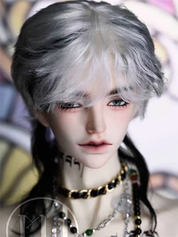 ドール用ウィッグ ポイントカラー ミディアムタイプ 白色＊黒色 MSD/小顔SD/SDサイズ用 BJD ドール用