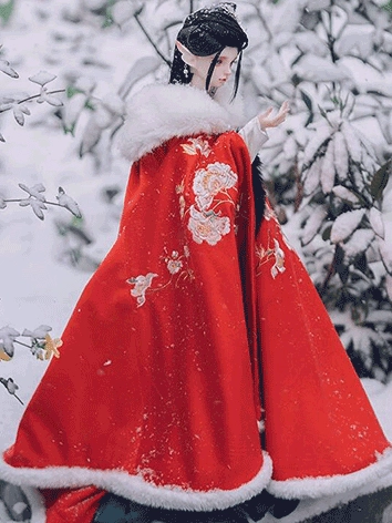 BJD ドール用 古代風冬マント【宮壁影】刺繍 女の子用 SDサイズ人形用