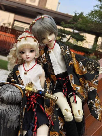 ドール用服 改良和風服 衣装セット ブラック*オレンジ MSDサイズ用 男/女の子用