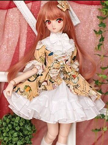 ドール用服 ワンピース ベージュ 女性用 DDMサイズ用 BJDドール用 米色印花连衣裙