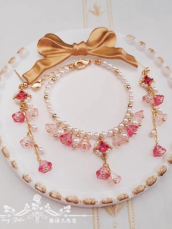 ドール用 ネックレス+ピアス 赤色 70cm/SD/MSDサイズ人形用 BJDDOLL