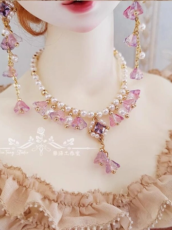 ドール用 ネックレス+ピアス ピンク 70cm/SD/MSDサイズ人形用 BJDDOLL